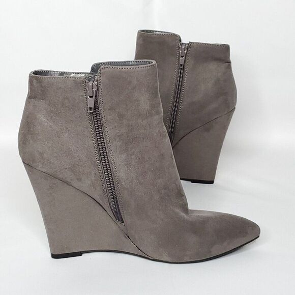 NEW Wedge Ankle Boot Bootie 8.5 Point Toe Faux Suede Gray Worthington Wor Lapaz - Picture 6 of 7